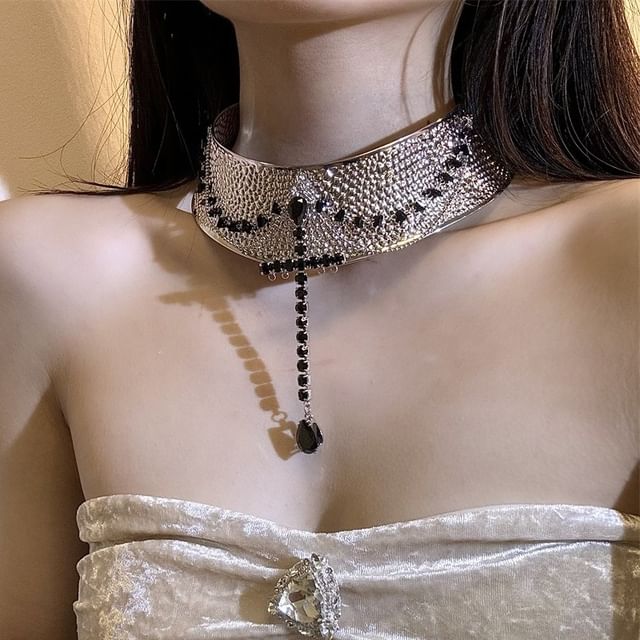 Choker Metallic Rhinestone Lariat