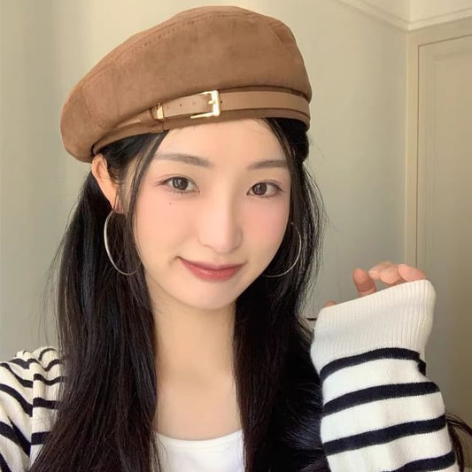 Suede Beret Faux Belted