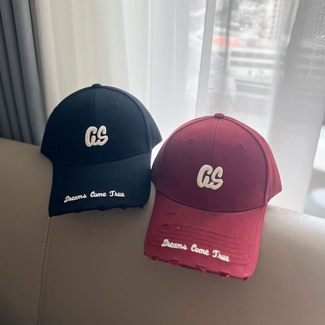 Lettering Distressed Embroidered Baseball Cap