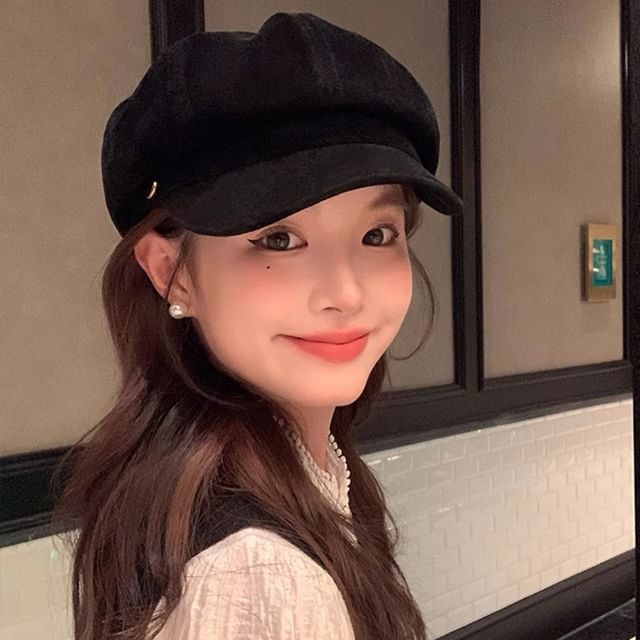 Cap Plain Newsboy Suede Faux