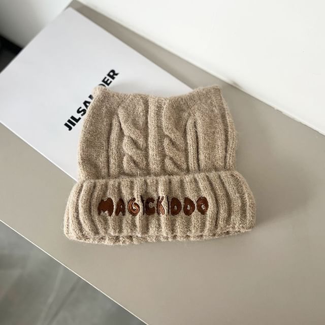 Embroidered Cable Lettering Knit Beanie
