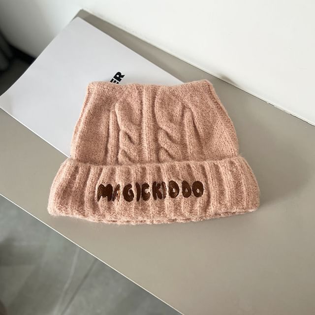Embroidered Cable Lettering Knit Beanie