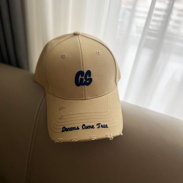 Lettering Distressed Embroidered Baseball Cap