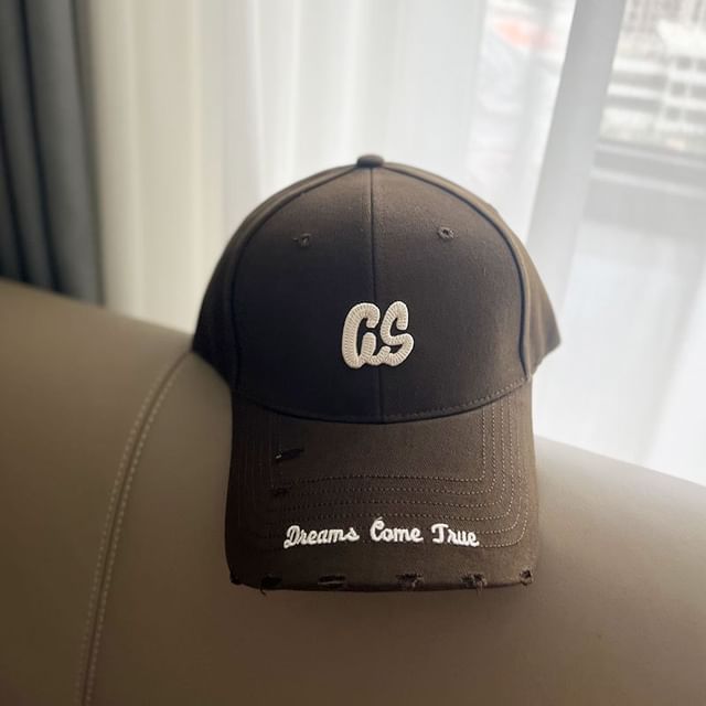 Lettering Distressed Embroidered Baseball Cap