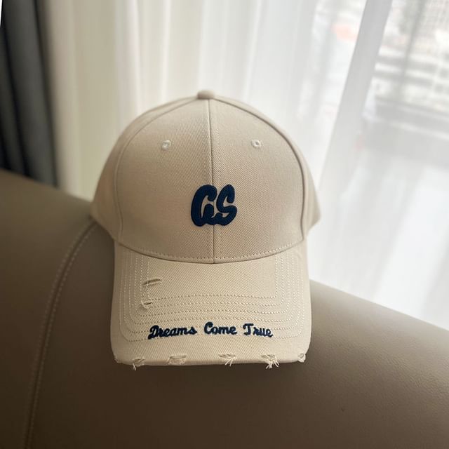Lettering Distressed Embroidered Baseball Cap