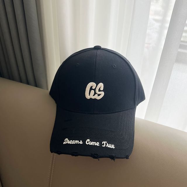 Lettering Distressed Embroidered Baseball Cap