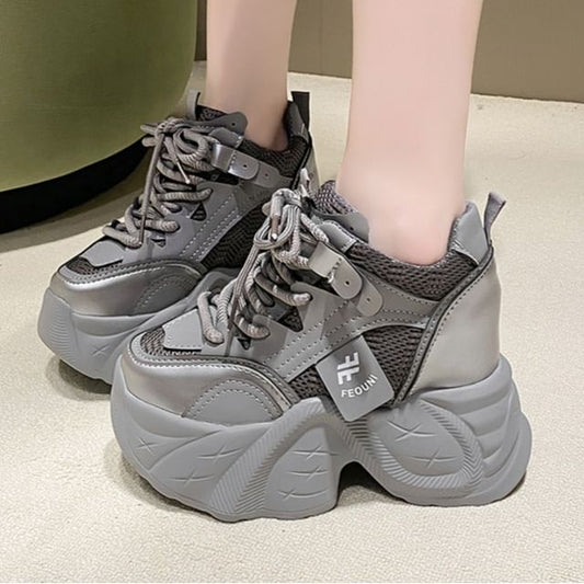 Platform Hidden Sneakers Wedge Panel Mesh