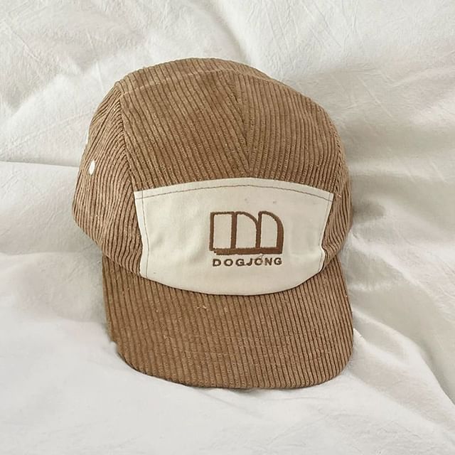 Embroidered Panel Corduroy Lettering Baseball Cap