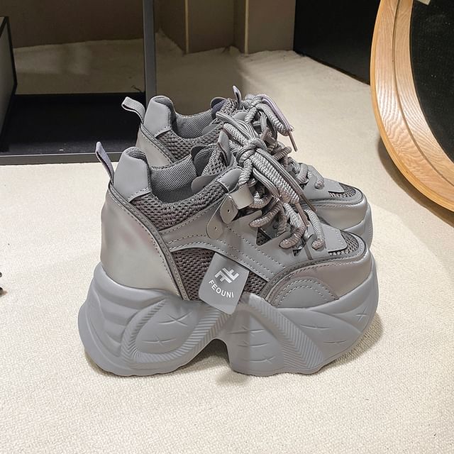 Platform Hidden Sneakers Wedge Panel Mesh