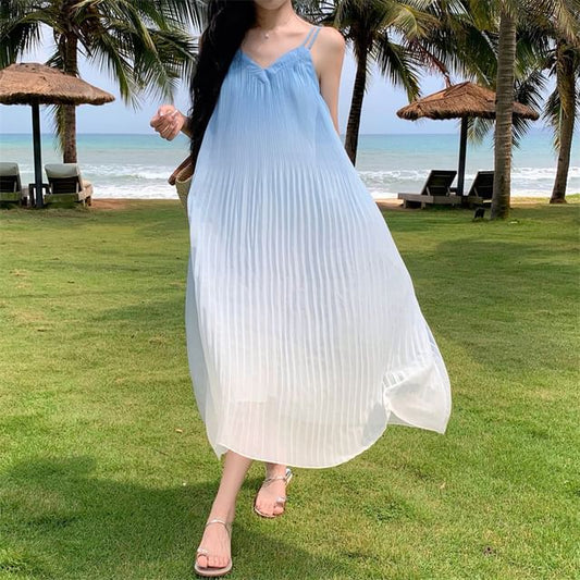 Dress Gradient Strap A-Line Spaghetti Midi