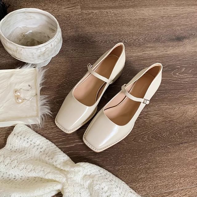 Square Toe Chunky Heel Mary Jane Shoes