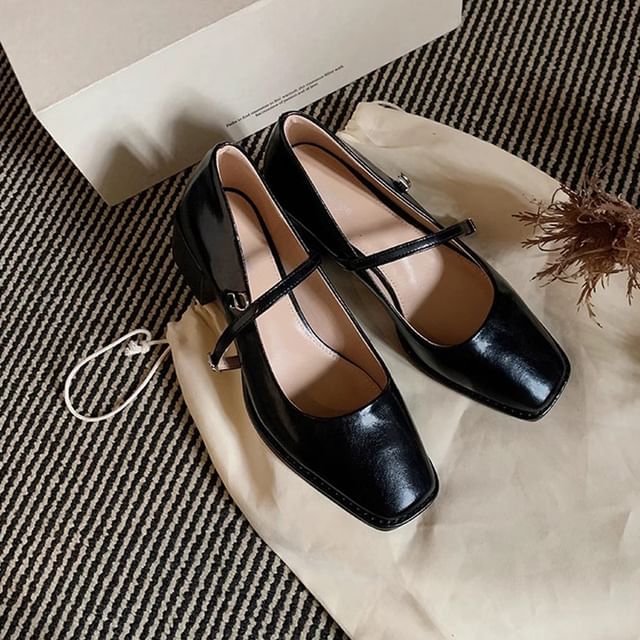 Square Toe Chunky Heel Mary Jane Shoes