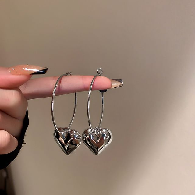 Designs) Heart Dangle Alloy Earring (Various Hoop