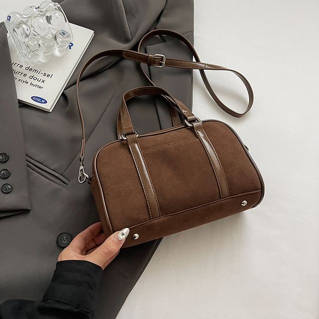 Charm Crossbody Suede Baseball Faux Bag Top Handle Set /