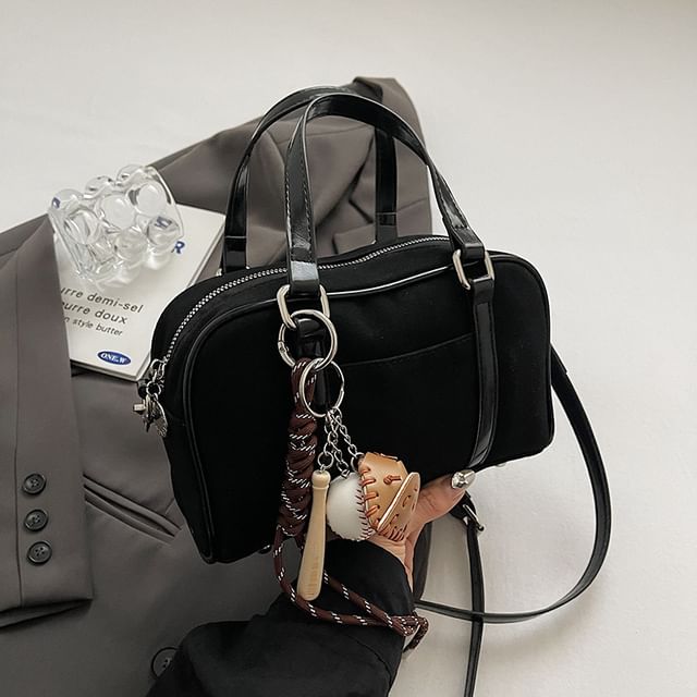 Charm Crossbody Suede Baseball Faux Bag Top Handle Set /