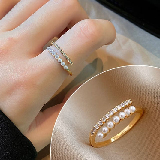 Ring Rhinestone Open Freshwater Pearl