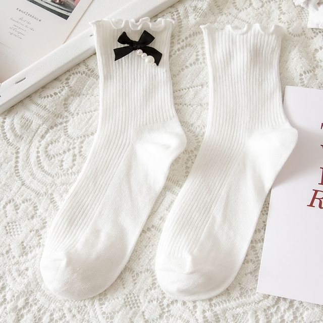 Frill Trim Ribbon Accent Crew Socks