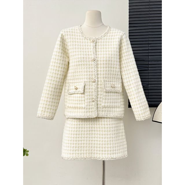 Set: Crew-Neck Tweed Jacket + Mini Skirt