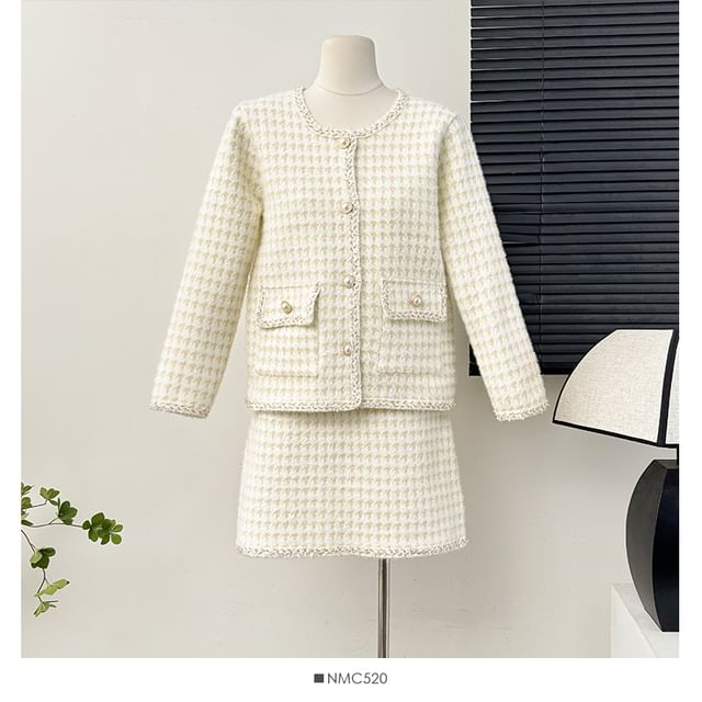 Set: Crew-Neck Tweed Jacket + Mini Skirt