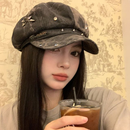 Applique Star Cap Newsboy Denim Studded