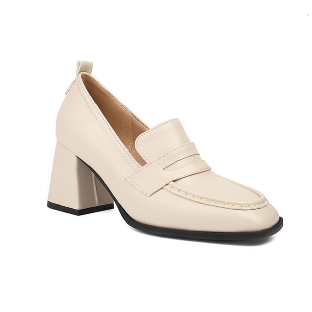 Faux Loafers Chunky Leather Heel Penny