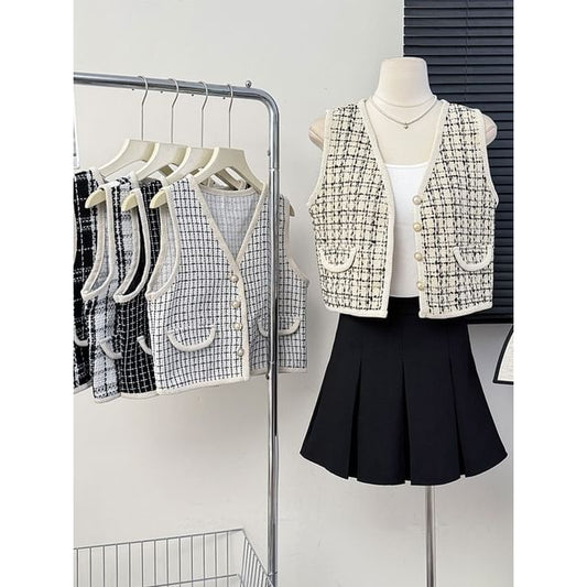 V-Neck Tweed Vest in 7 Colors