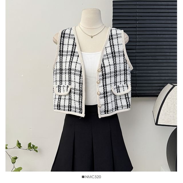 V-Neck Tweed Vest in 7 Colors