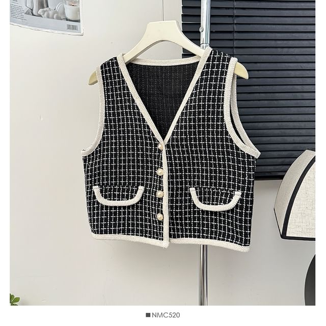 V-Neck Tweed Vest in 7 Colors
