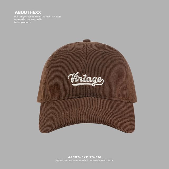 Embroidered Cap Corduroy Baseball Lettering