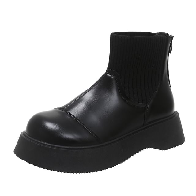 Sock Platform Leather Plain Short Faux Boots