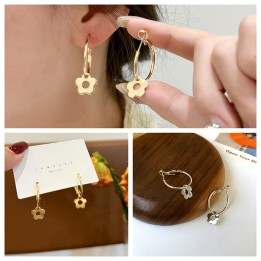 Silver Floral Earring Sterling Hoop