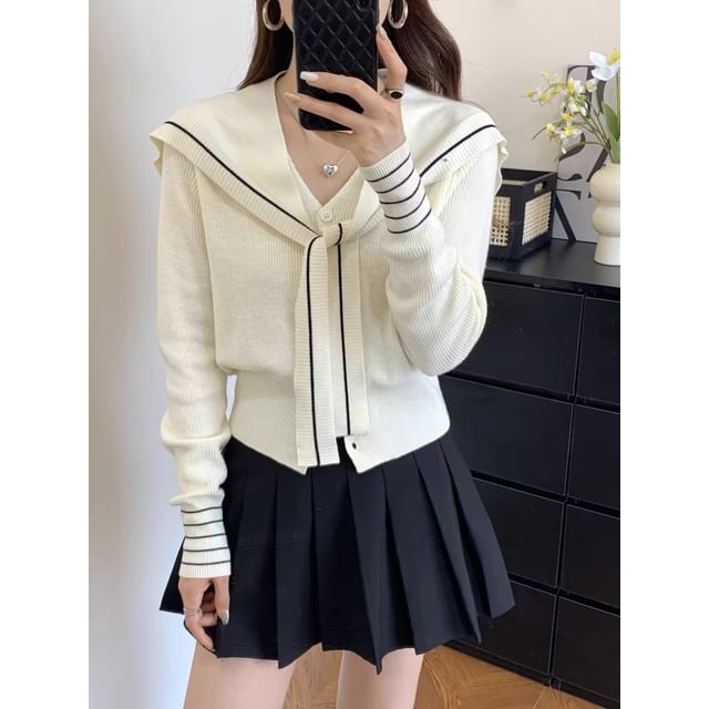 Matching V-Neck Striped Cardigan and Shawl Set