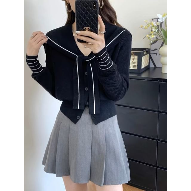 Matching V-Neck Striped Cardigan and Shawl Set