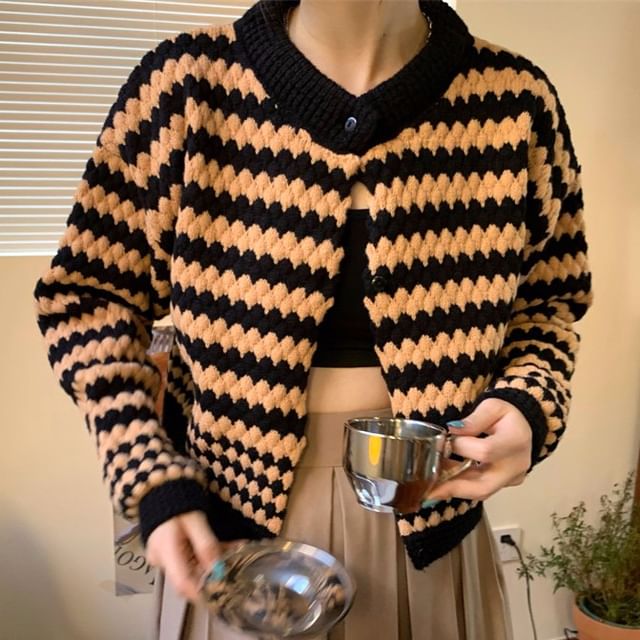 Long Sleeve Striped Color-Block Loose-Fit Sweater