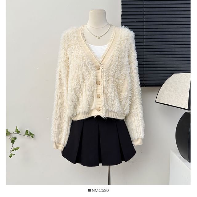 Oversized Fluffy V-Neck Knit Cardigan