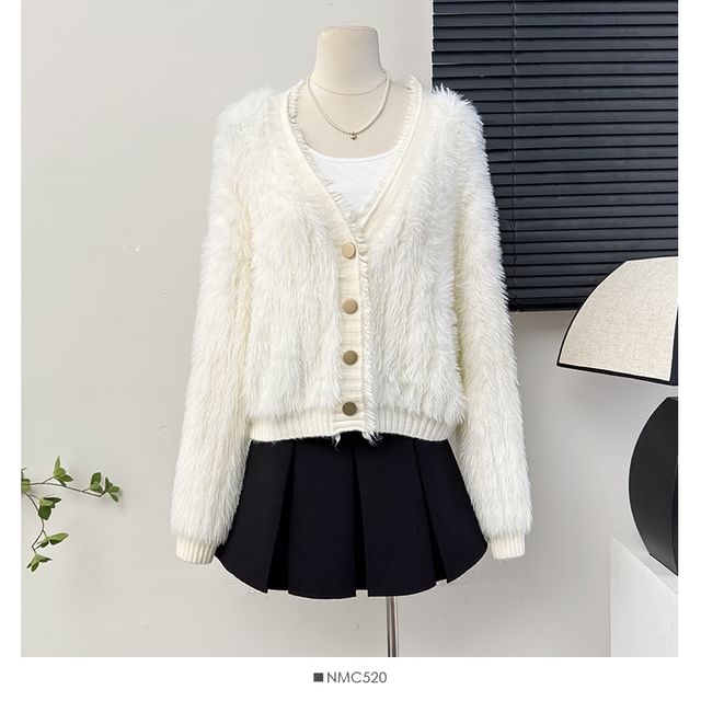 Oversized Fluffy V-Neck Knit Cardigan