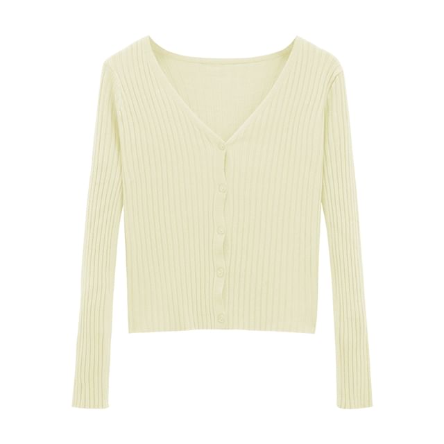 V-Neck Solid Ribbed Knit Jacket