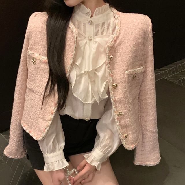 Round Neck Tweed Cropped Jacket