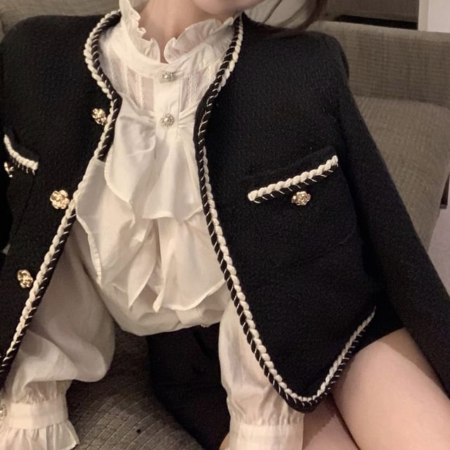 Round Neck Tweed Cropped Jacket