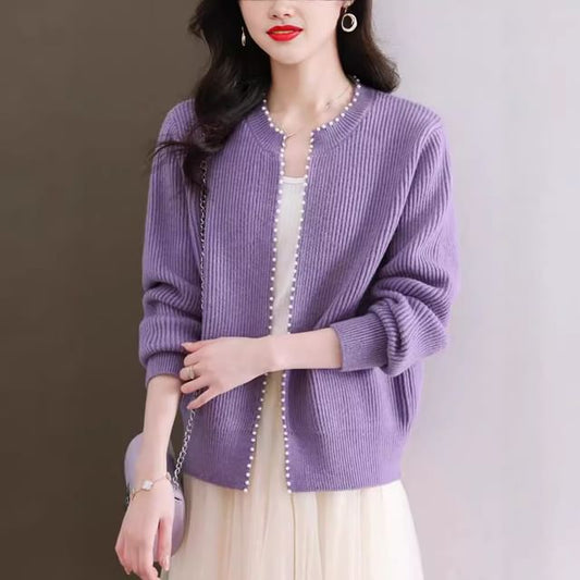 Beaded Open Front Knit Cardigan