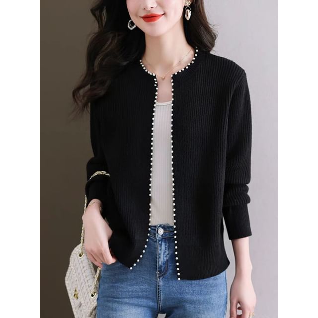 Beaded Open Front Knit Cardigan
