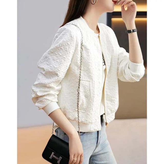 V-Neck Zip-Up Tweed Jacket