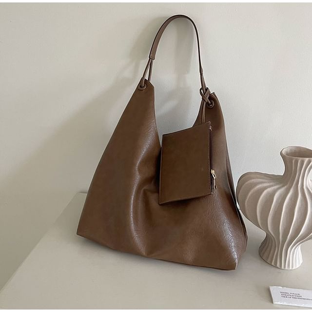 Bag Leather Tote Faux With Pouch Plain