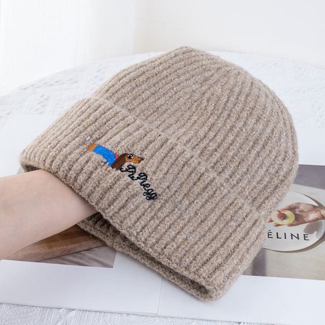 Embroidered Dog Beanie Knit