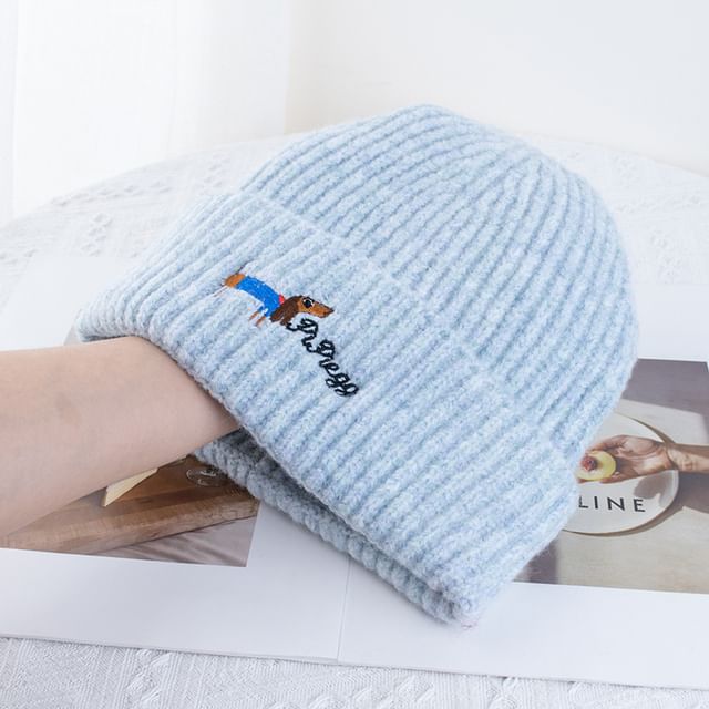 Embroidered Dog Beanie Knit