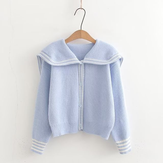 Collared Long Sleeve Striped Trim Button Crop Jacket