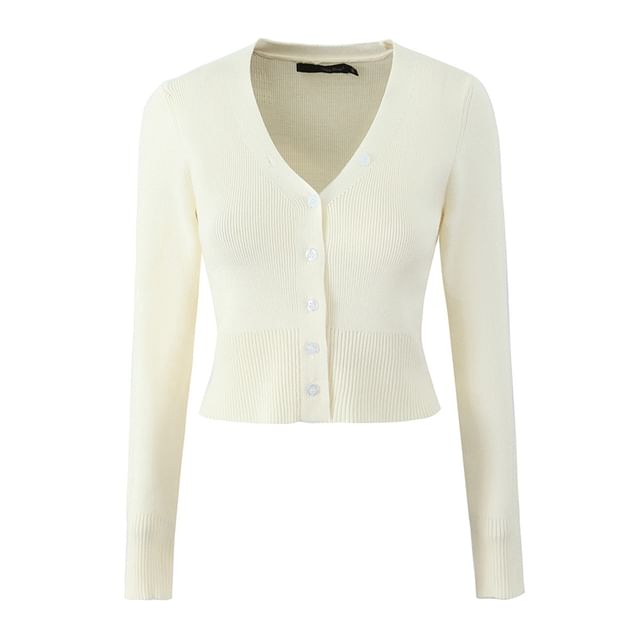 V-Neck Solid Button Crop Cardigan and High Waist Mini Pencil Skirt Set