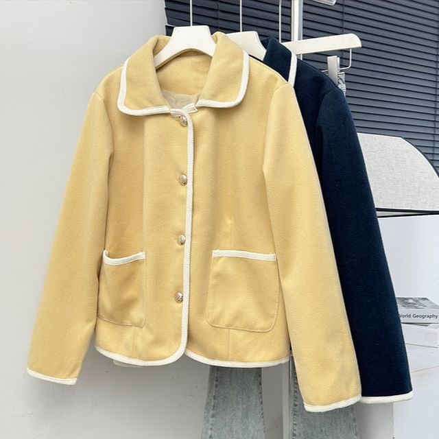 Contrasted Single-Breasted Woolen Jacket