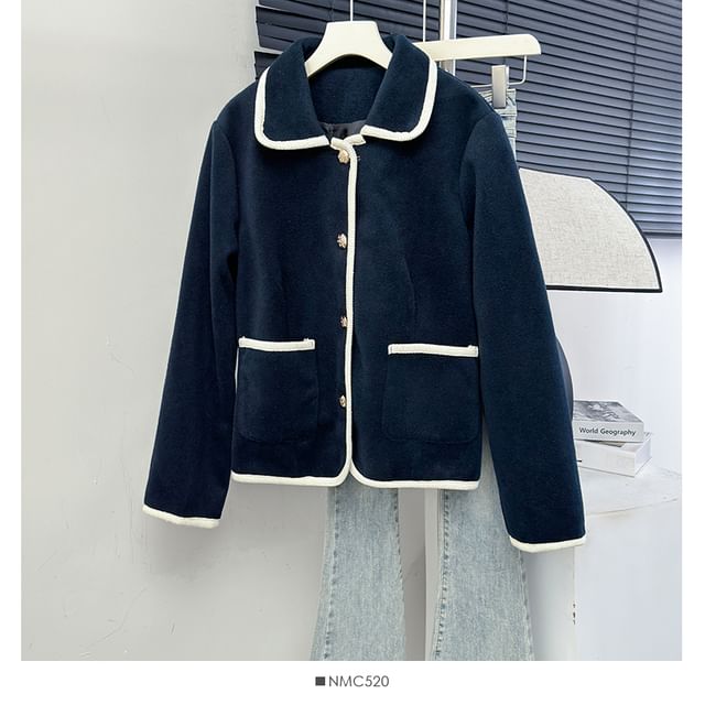 Contrasted Single-Breasted Woolen Jacket