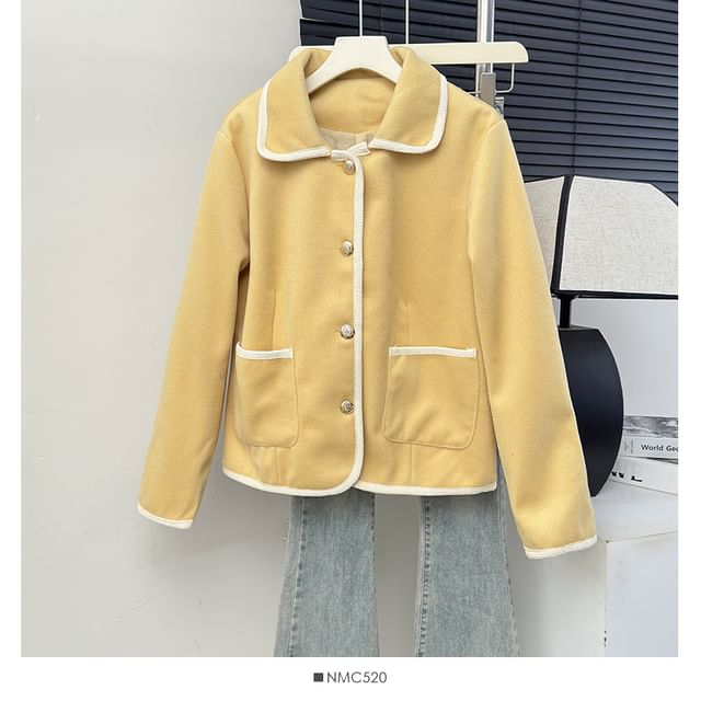 Contrasted Single-Breasted Woolen Jacket